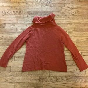 Eileen Fisher burnt orange cowl neck lightweight wool sweater